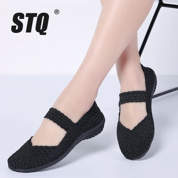 

stq 2019 spring women flats shoes women woven ballerina ballet flats ladies slip on loafers shoes female footwear flat 551, Black