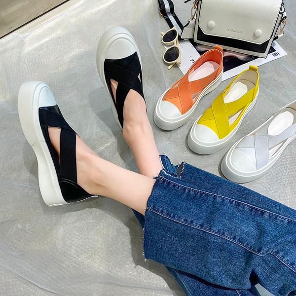 

women's shoes platform female footwear casual sneaker round toe slip-on modis dress cross slip on 2020 summer small, Black