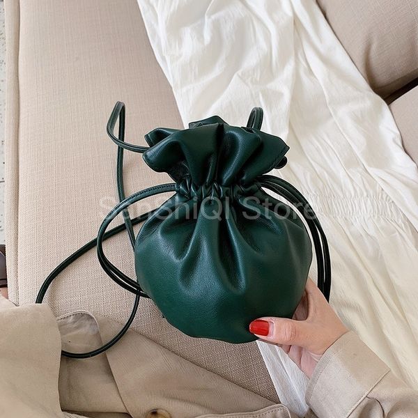 

leather pu women small rucksack 2020 female drawstring mini bucket bag lady shoulder messenger bag wrinkle cloud crossbody