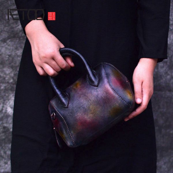 

aetoo brand genuine leather women handbag colorful pattern flap bag female shoulder bag small ladies messenger