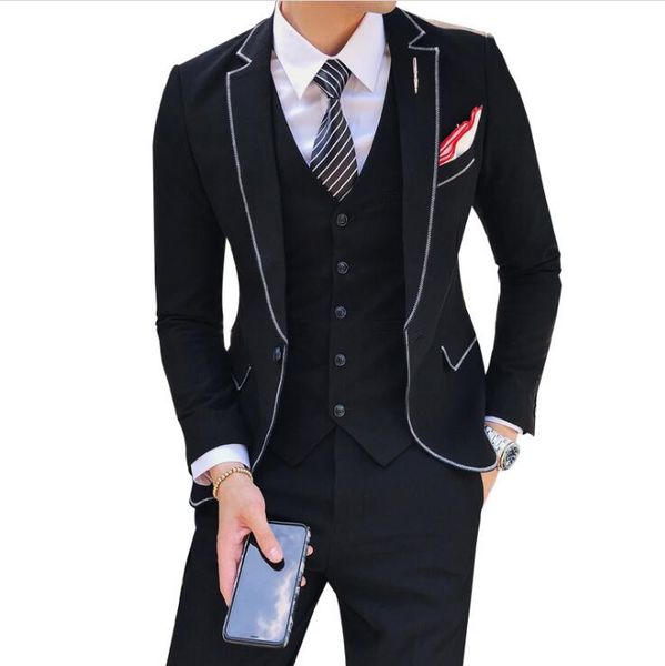 

suit+vest+pants) luxury men wedding suit male blazers slim fit suits for men costume business formal party blue classic black, White;black
