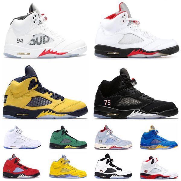 

2020 5s new fire red jumpman men basketball shoes 5 v sup white psg x paris oregon ducks ice blue og designer trainers, White;red