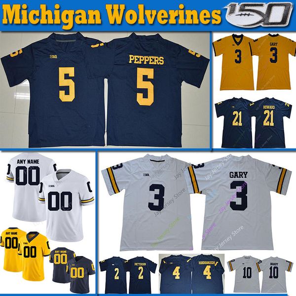 

michigan wolverines 5 jabrill peppers 3 rashan gary 21 desmond howard 10 tom brady 4 jim harbaugh 2 charles woodson college football jerseys, Black;red
