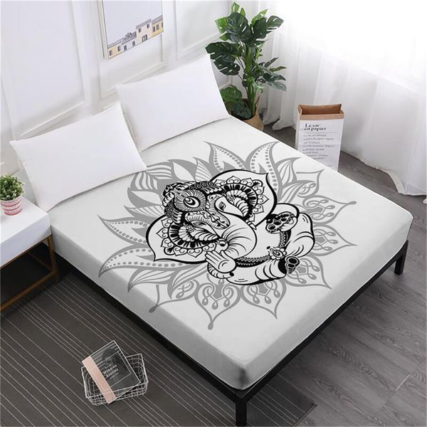 

india colorful elephant bed sheet buddhism lotus print fitted sheet king queen bedding deep pocket bedclothes home decor d20