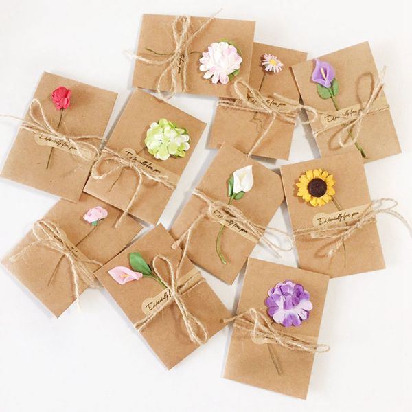 

20pcs diy paper handmade dry flower invitation greeting card with envelope christmas wedding favors (random pattern