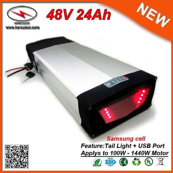 

мощный электрический велосипед батарея 48v 24ah 1000w задняя rack литий-ионный аккумулятор с usb-порт tail light + 2a зарядное устройство бе