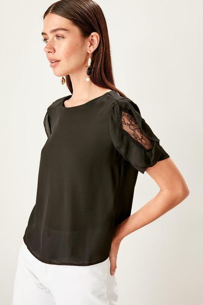 

trendyol black ruffle detail bluz twoss19xb0218, White