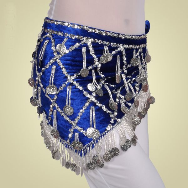 

2018 belly dance costume hip scarf belt velvet & silver coin 12 colours, Black;red