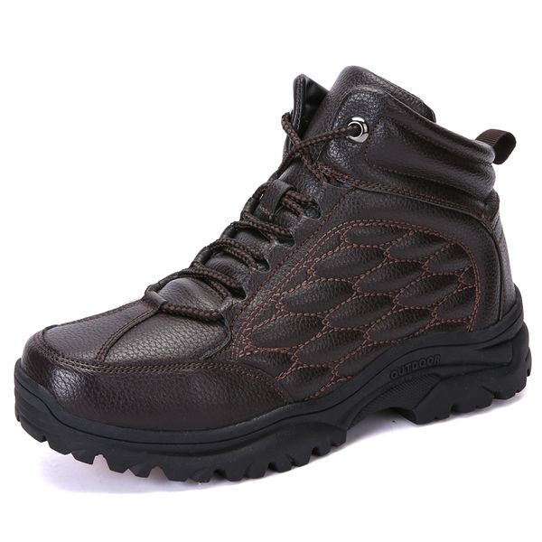 

trend high 2019 autumn winter leather ankle men boots snow shoes fur plush classic warm male casual boots sneakers footwear, Black