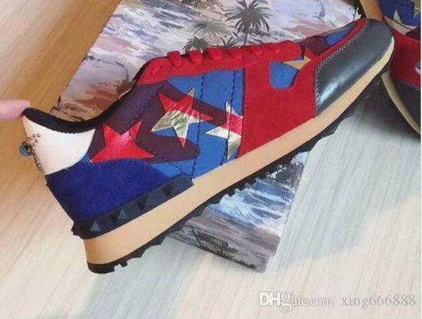 

perfect design star camouflage runner stud outdoor sports rockstuds women,men sneakers lace-up rockrunner leisure flats footwear with box, Black