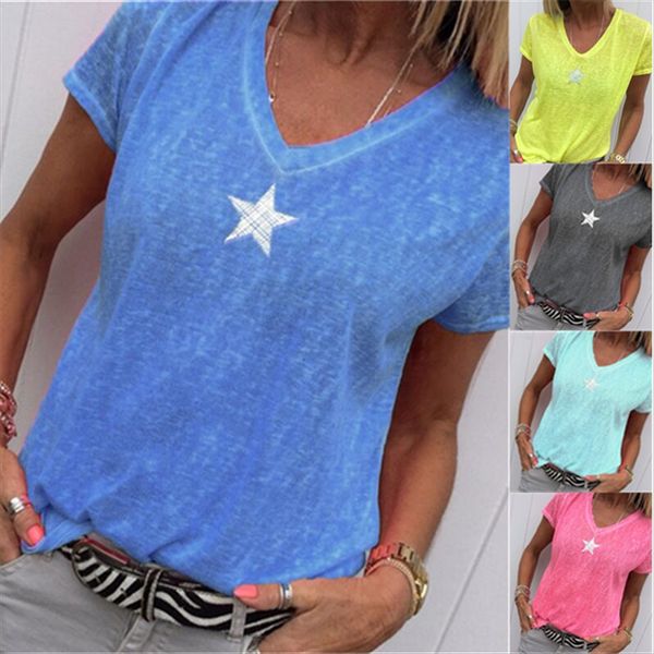 

v-образным вырезом звезда 2019 женщин с коротким рукавом v-образным вырезом звезда футболки вышивка вышивка с короткими рукавами футболки 20, White