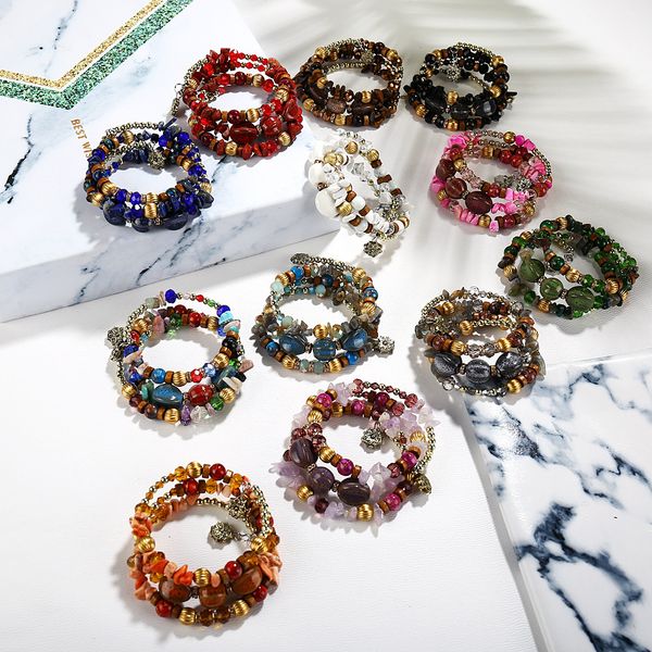 

woman beach jewelry 2019 bohemian shell natural stone bracelet multilayer beads strand bracelets & bangles, Golden;silver