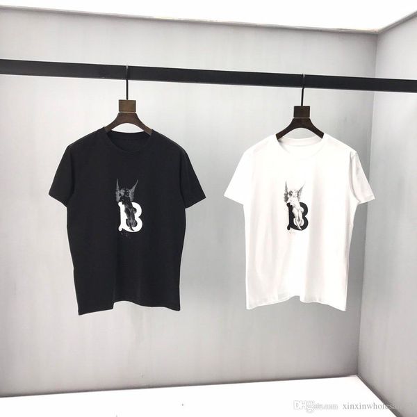 

2020ss french spring summer european fashion latest high-quality casual wild black white short t-shirt sculpture printing slim tee, White;black