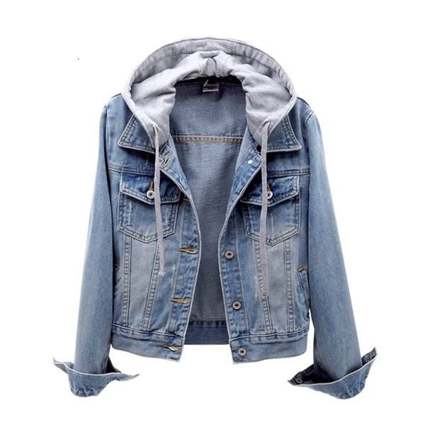 

short slim hooded bomber denim jacket women autumn fashion light blue cowboy jackets detachable hat jean coats chaqueta mujer, Black;brown