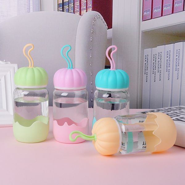 

custom pumpkin glass cup children water bottles with rope gift water bottles advertising bottles custom logo four colors mixed 350ml cup r4
