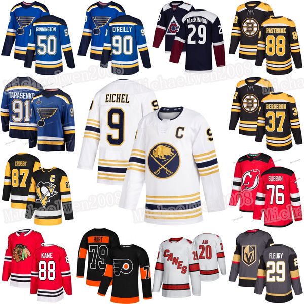 

jack eichel vladimir tarasenko sidney crosby patrick kane carter hart sebastian aho fleury subban bergeron pastrnak mackinnon oreilly jersey, Black;red