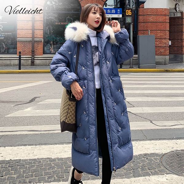

vielleicht 2019 winter jacket women warm thicken hooded with faux fur long parkas ladies pockets winter coat women, Tan;black