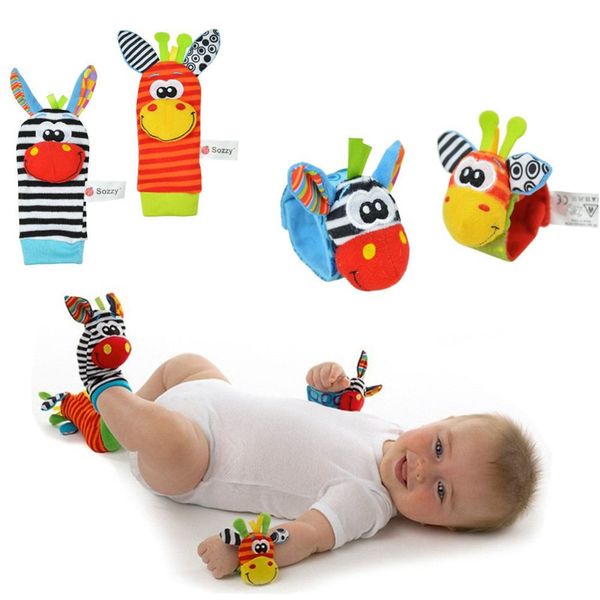 

2020 infant boys girls cartoon animal soft rattles wristband handbells hand foot finders socks developmental toys gift