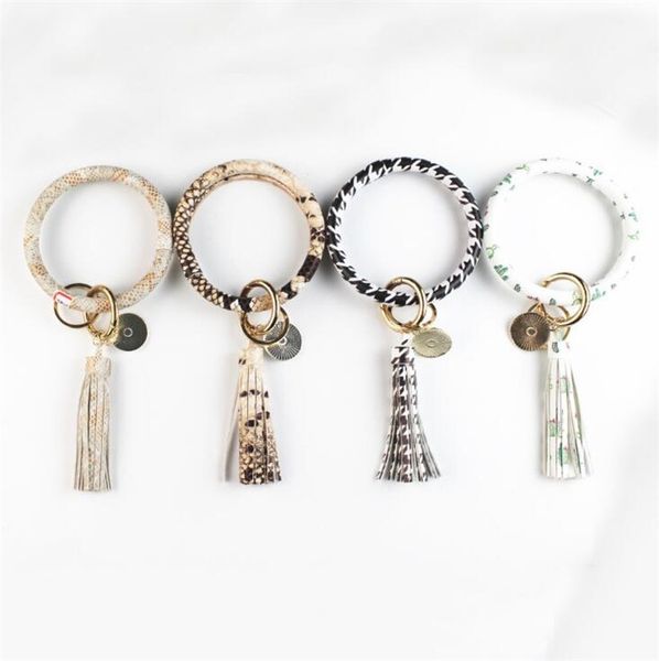

26 color pu leather bracelets keyring round drop oil tassel pendant bracelet & bangle keychain for women girl wrist strap t578, Slivery;golden