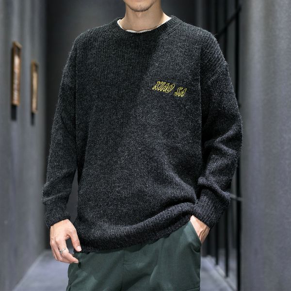 

2020 new men,s sweater solid englang pullovers men's long sleeve round collar trade clothes warm men's clothing, White;black