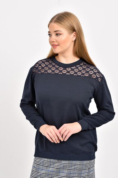 

big women 's navy blue lace detail sweatshirt tb20kb050411, Black