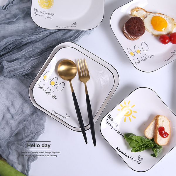 

simple ceramic plate hand-painted black edge square dish l tableware fruit bowl dessert pan cartoon bowl dish & plate set cu