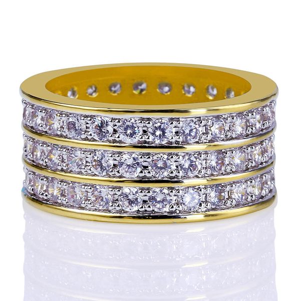 

hiphop hip-hop 3 row full micro zirconia shi dujin ring, Silver