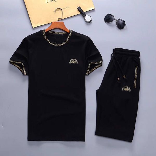 

2020summer mens sets t shirts+pants two pieces sets casual tracksuit new male casual tshirt gyms fitness trousers men, Gray