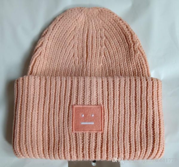 

18 colors winter hats and children solid color square smile face knitted hats thickening beanies skull caps warm cap with box, Blue;gray