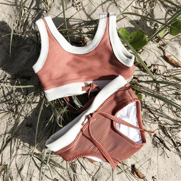 

toddler kid baby girl swimwear clothes bikini shorts swimsuit bath suit summer sleeveless knitted cute beach clothing, White