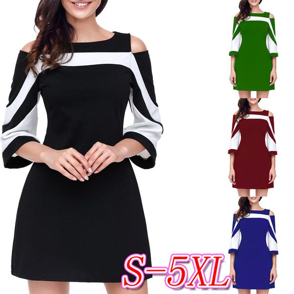 

женское дизайнерское платье большой круглый вырез контраст с плеча приталенное платье короткая юбка, Black;gray