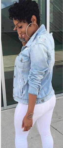 

women hole pocket jeans jackets plus size long sleeve fashion female coat casual spring women outwear, Black;brown