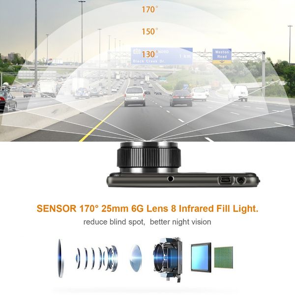 

4'' ips screen dual lens dash cam car dvr camera full hd 1080p night vision video recorder car camcorder with rearview camera