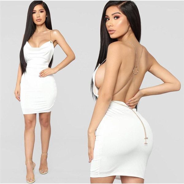 

famale summer fashion clothing ladies nightclub style dress chain strap backless solid color skinny dress, Black;gray