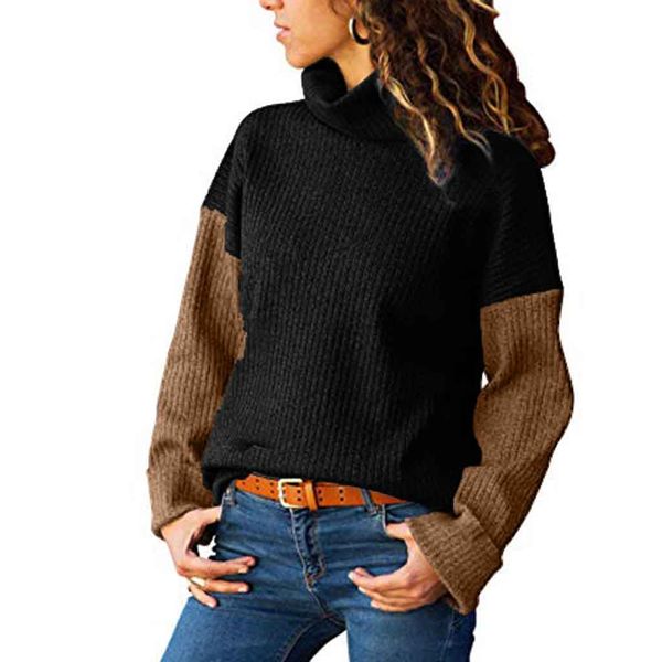 

pull femme hiver dames new women's turtleneck color matching long-sleeved slim sweater pullover sweater#15, White;black
