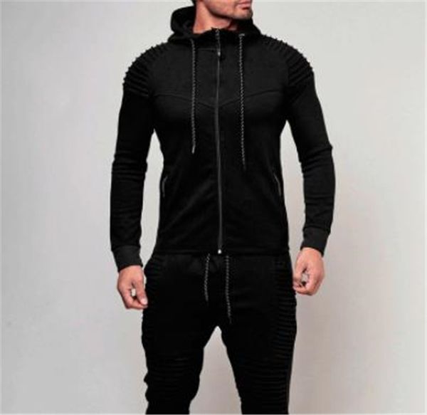 

solid color hooded stripe cardigan mens sportswear sports fitness long sleeve hooded loose mens sweatshirts with zipper, Black