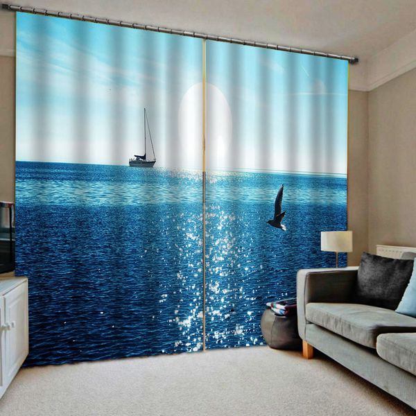 

голубое небо и вода шторы гардины динозавр печать luxury blackout для гостиной