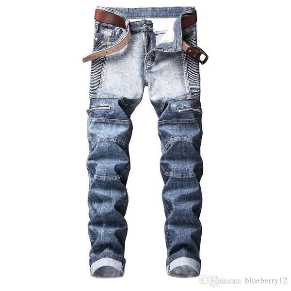 

mens jeans fashion style vintaged pants men jeans slim fit denim casual male biker jeans pants 2 colors asian size, Blue