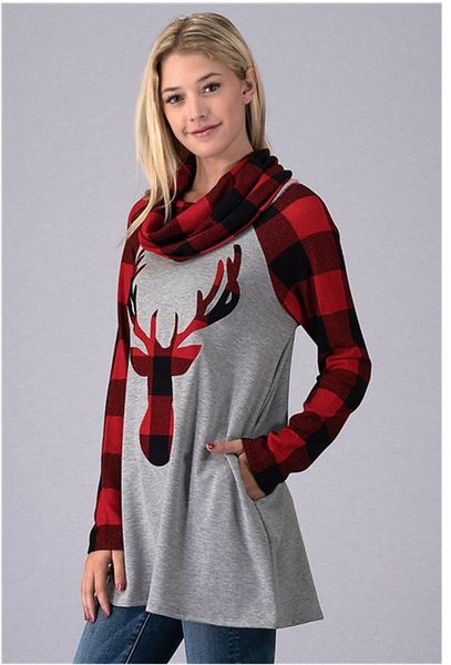 

рождество 2019 новых женская одежды, стиль одежды, рубашка с длинными рукавами женщин, шеи, лоси, длинная футболка, футболки, рубашка с длин, Black