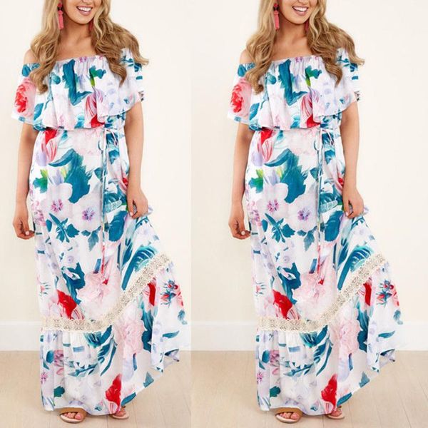 

womens maxi long off shoulder flower print short sleeve casual dress plus size dress dresses woman party night 2020 #38, Black;gray