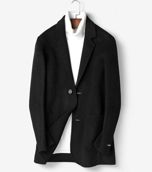 

100% wool coat autumn winter jacket men double-sided woolen coats mens streetwear outwear abrigo hombre p-s8302z my1337, Black
