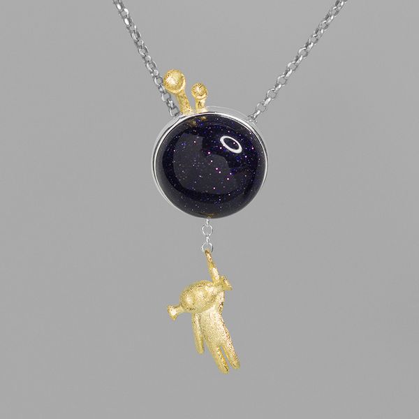 

inature 925 sterling silver blue golden sand extraterrestrials pendant necklace for women gift sh190721