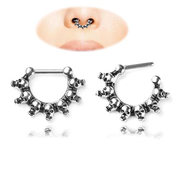 2019 nova moda preta crânio cabeça nariz anel piercing nariz anel aro para mulheres faux clicker body jewelry