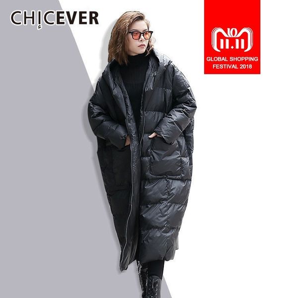 

chicever hooded winter thick parkas coat female loose oversize plus thick long sleeve loose big size women coats clothes fashion, Black