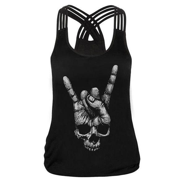 

summer sleeveless tank women t-shirt black vest 3d print skull head camisole ws7410v, White
