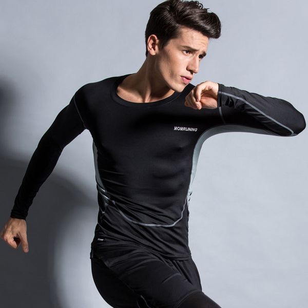 

long sleeve men tight fitness shirt quick dry running workout t-shirt sports wear for man gym black new breathable sport shirts, Black;blue