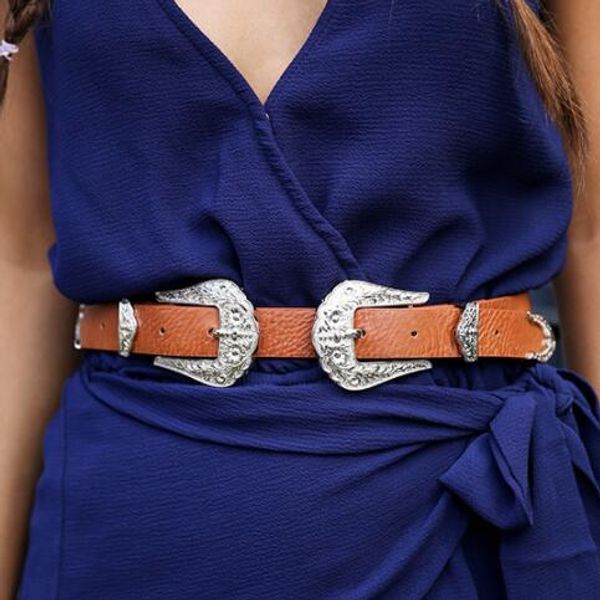 

fashion belt for lady luxury women designer belt ethnic pattern metal buckle waist decoration double-headed belt, Black;brown