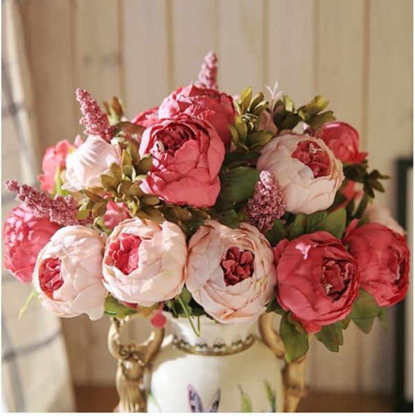 Acheter 13 Branche Bouquet Fleurs Artificielles Pivoine Vivid Flores Artificiales Faux Soie Rose De Mariée Mariage Décoration Guirlande Maison De