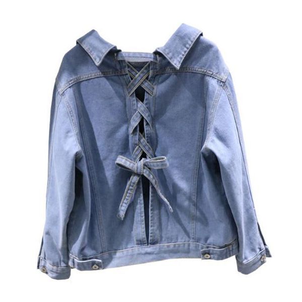 

women's jackets spring long sleeve female jacket blue lace up denim student bandage bow harajuku bomber single breasted jeans coat, Black;brown