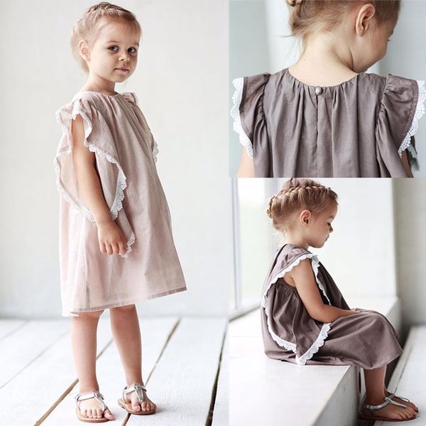 

pudcoco 2019 kids baby girl summer dress lace ruffle short sleeve casual loose beach dresses girls toddler baby clothing